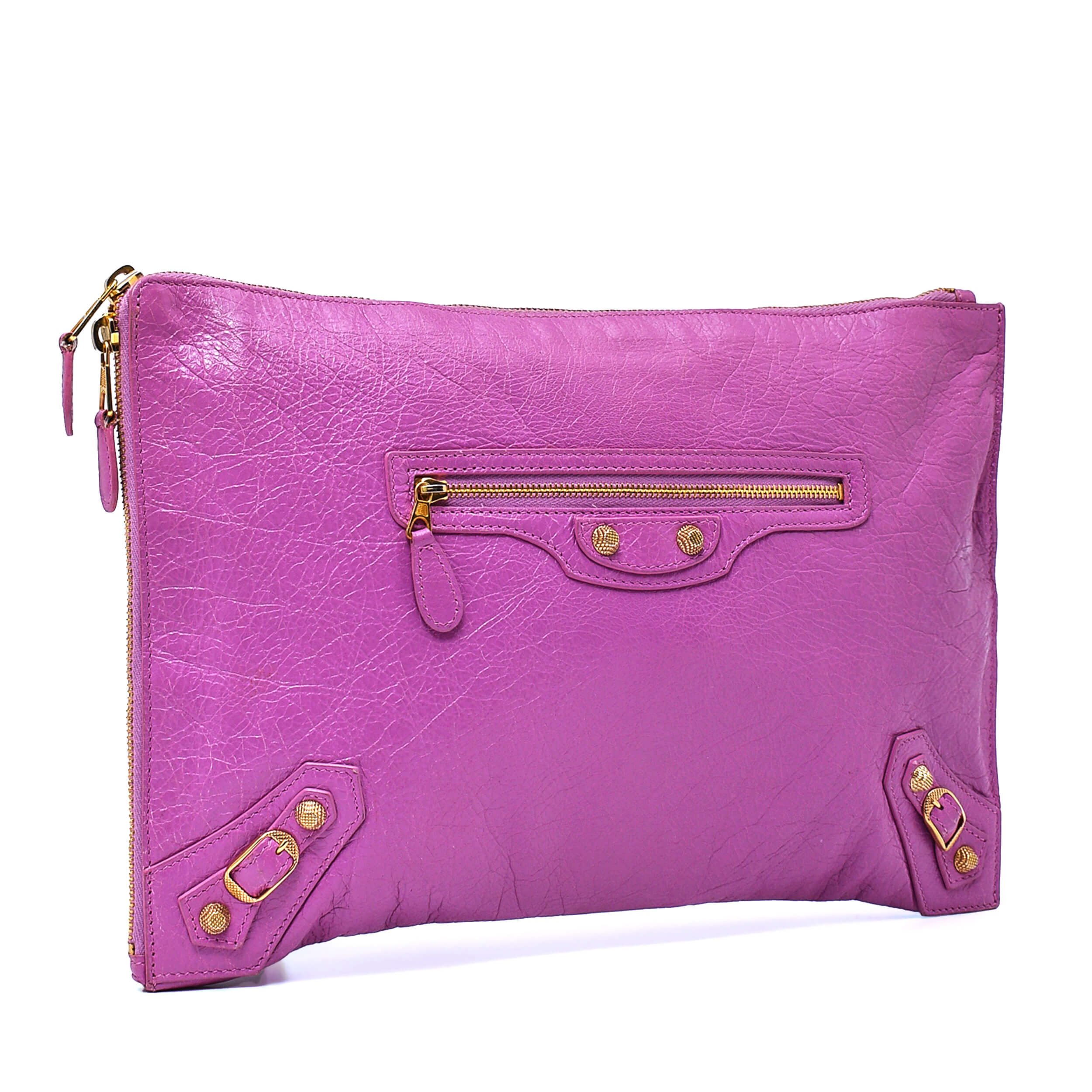 Balenciaga - Pink Lambskin Leather Motorcycle Clutch Bag